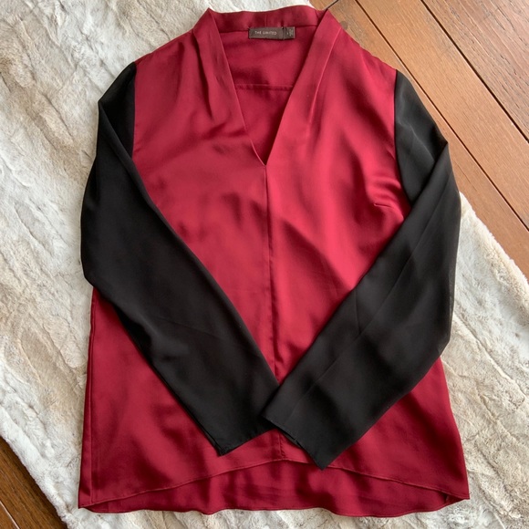 The Limited Tops - The Limited Maroon & Sheer Black Sleeve Blouse